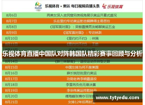 乐视体育直播中国队对阵韩国队精彩赛事回顾与分析