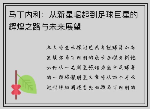 马丁内利：从新星崛起到足球巨星的辉煌之路与未来展望