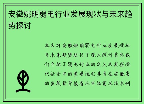 安徽姚明弱电行业发展现状与未来趋势探讨